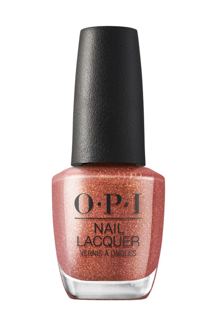 OPI nail lacquer 15ml bottle in the glittery brown shade, Ginger Snapped.