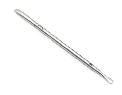 HONA cuticle pusher in silver on and white background.
