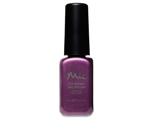 Mii statement gel nail polish 10ml bottle in the shimmery purple shade, Ultraviolet.