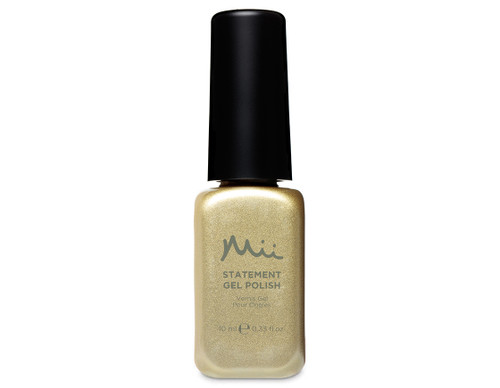 Mii statement gel nail polish 10ml bottle in the glittery gold shade, Golden Galaxy.