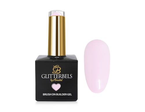 Glitterbels brush on builder gel 17ml black bottle with a gold cap in the shade, Pilates Pink.