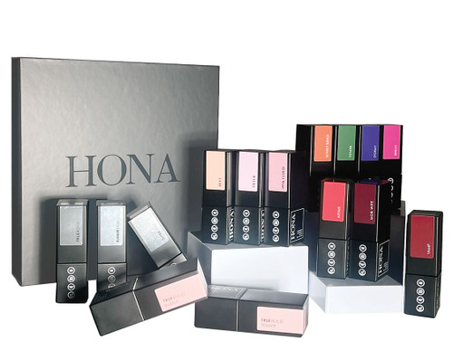 HONA gel essentials bundle  with 15pcs in a black box including 10 gel nail polishes and 2 builder gels.