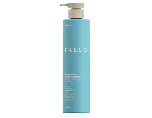 KAESO Pedicure menthol-mint + mandarin foot lotion in a 485ml bottle with a pump.
