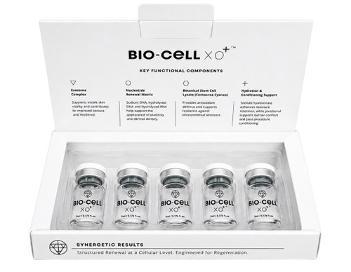 5 Million Dollar Facial Bio-Cell XO+ exosomes in 5ml bottles inside a white box.