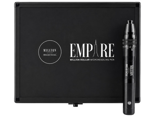 Million Dollar Empire microneedling pen and cartridges in a black box.