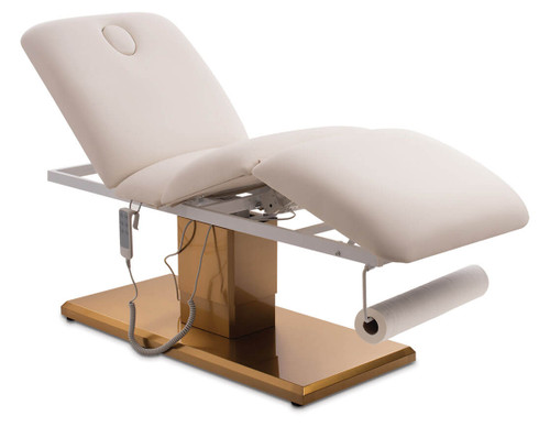 Esthetix Aria electric beauty bed, white/gold folded up