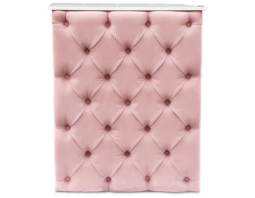 Glitterbels Deluxe reception desk in pink with buttoned fabric detail.