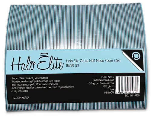 Halo Elite half moon nail file 80/80 grit, Zebra (50)