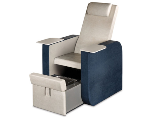 Salon Ambience Prestige pedicure chair with a cream white cushioned seat and black arm rests.