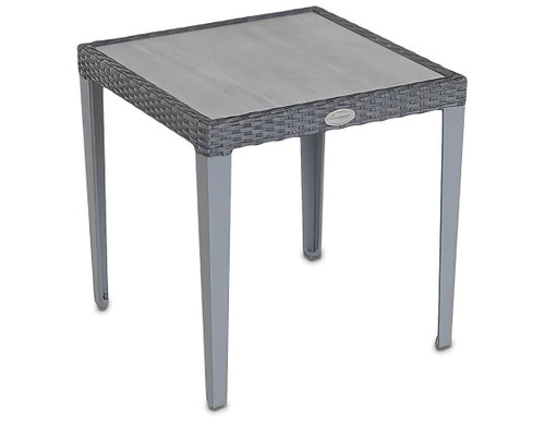 Hampstead side table in grey with a square top with a stylish rattan effect design.