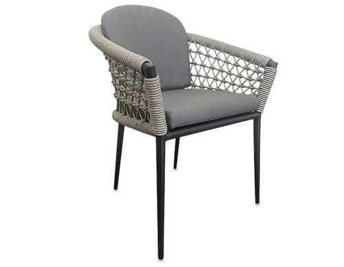 Monaco dining armchair in silver/grey with a stylish polyethylene rope design with cushions for support.