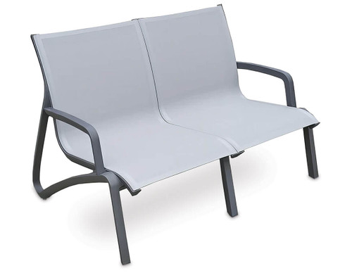 Paris 2 seater sofa in the shade volcano grey with arm rests on a white background.