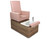 REM Centenary pedispa pedicure chair in pink with a wooden base and white pedicure bowl.