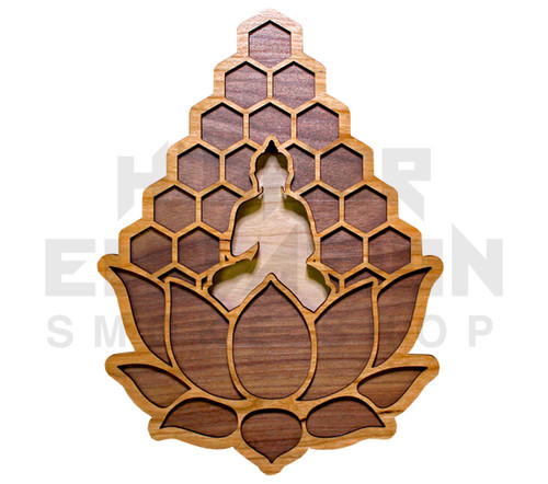 Meditation Lotus Two Layer Wall Art  (Cherry & Walnut) - 4 Sizes available