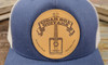Cigar Box Guitars Trucker Hat - Leather Patch on Blue with Silver Mesh