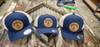 Cigar Box Guitars Trucker Hat - Leather Patch on Blue with Silver Mesh