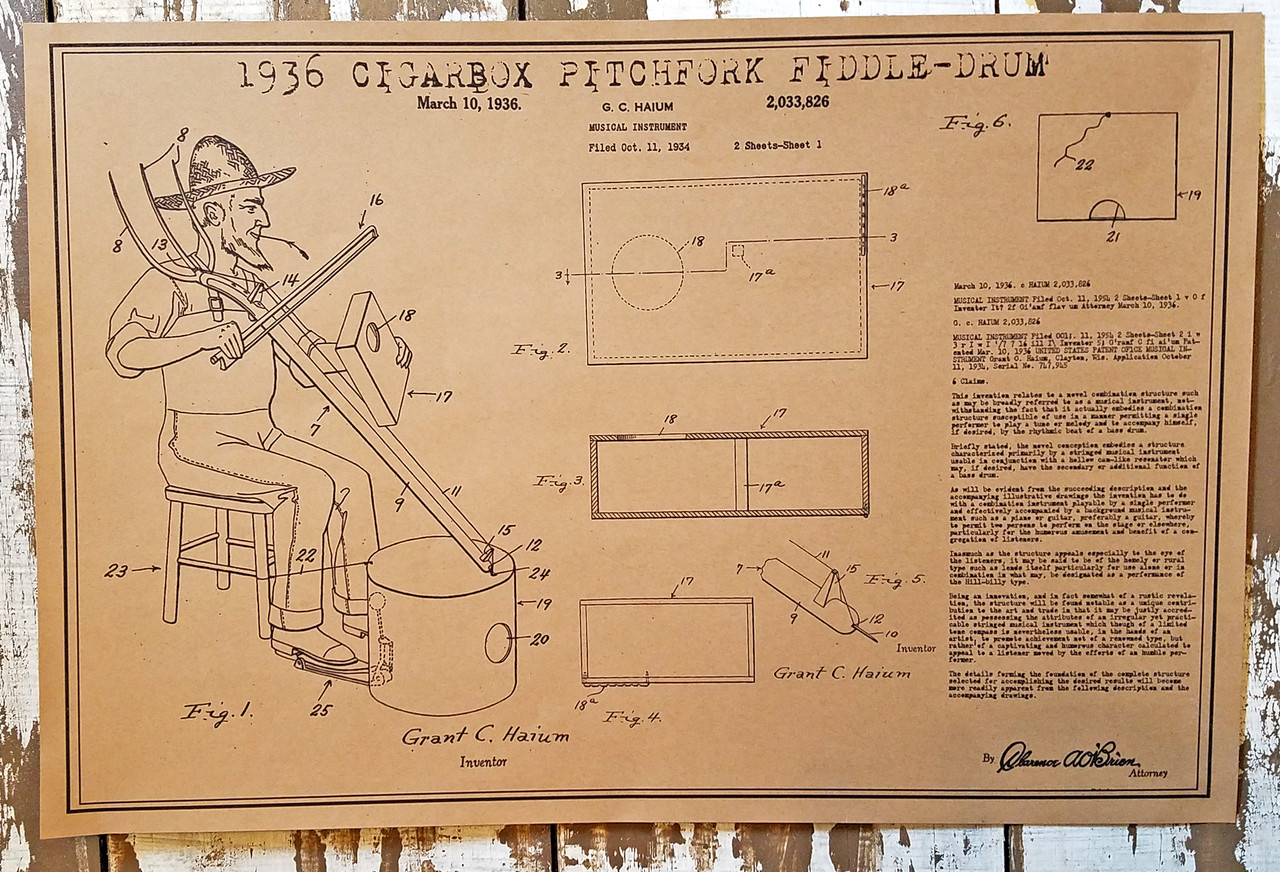 1936 Cigar Box Pitchfork Fiddle-Drum