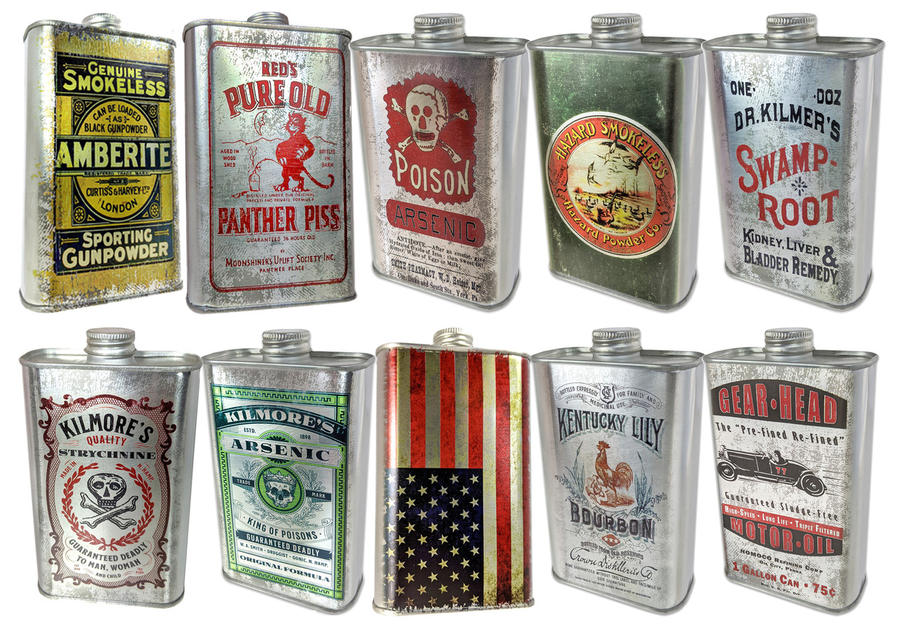 Timeworn Tins Printed F-Style Spirits Cans - Choose Design & Size 