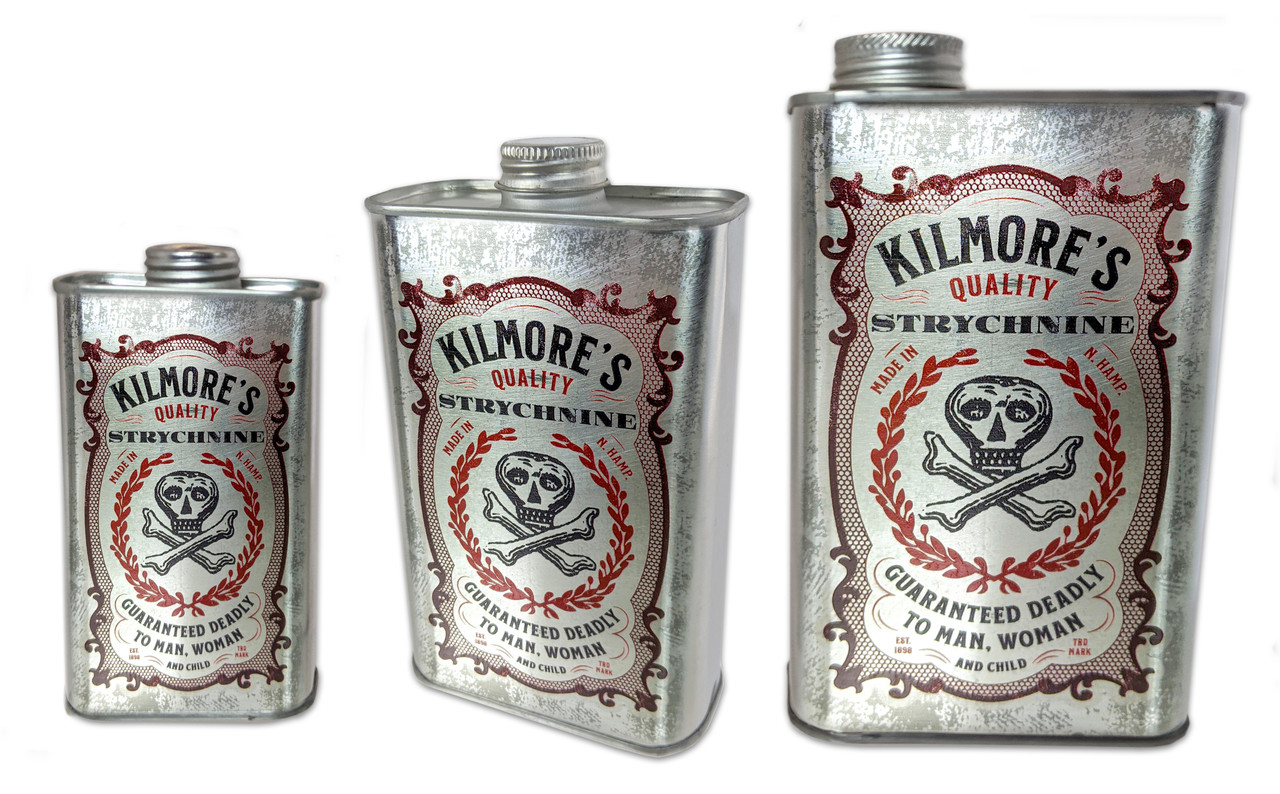 Kilmore's Strychnine Poison Can (EMPTY)- Choose Size - Great for