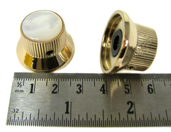 2-pack Shiny Gold Top Hat Knobs with White Pearl Tops