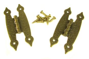 2pc. Antique Brass Colonial-Style "H" Hinges with Screws - 3 1/2"