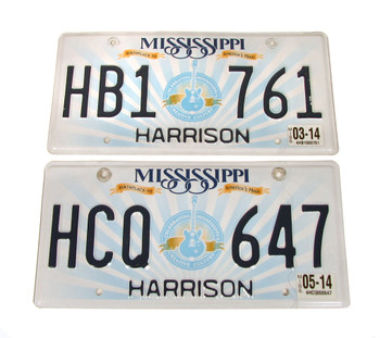 Pair of Mississippi Guitar "Birthplace of America's Music" License Plates