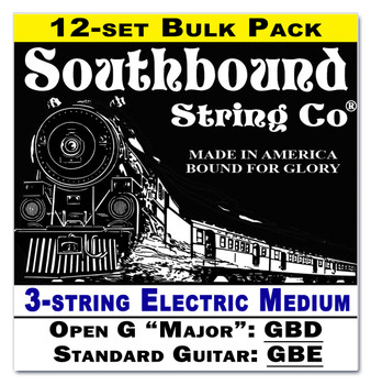 12-pack 3-string Cigar Box Guitar Strings - Open G/Standard - Electric Medium
