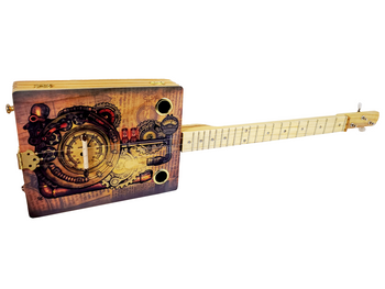 "The Steampunker" 3-string Illustrated Cigar Box Guitar - Beautiful Original Design