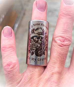 October Slide of the Month: "Lay Some Flowers on my Grave" - Custom-engraved 2-inch Stainless Slide