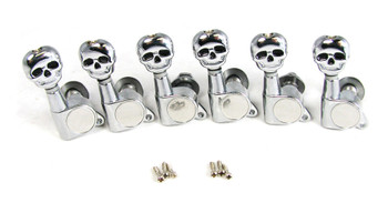 Chrome Skull Sealed-Gear Guitar Tuners/Machine Heads - 6pc. Inline Right-aligned