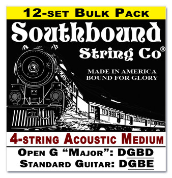 12-pack 4-string Cigar Box Guitar Strings - Open G Major/Standard Guitar Tuning - Acoustic Medium