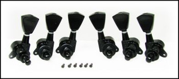 Black Tombstone-style Sealed-Gear Guitar Tuners/Machine Heads - 6pc. 3 left/3 right