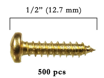 500pc. #4 x 1/2" Brass-plated Round Phillips-Head Screws