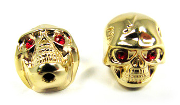 Voodoo Skull Knobs - One pair - Gold w/ jewel eyes