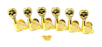 Gold Skull Sealed-Gear Guitar Tuners/Machine Heads - 6pc. 6-in-a-line Right