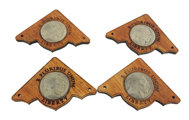4pc. "Indian Head Nickel" Mahogany Box Corners - featuring real U. S. Coins