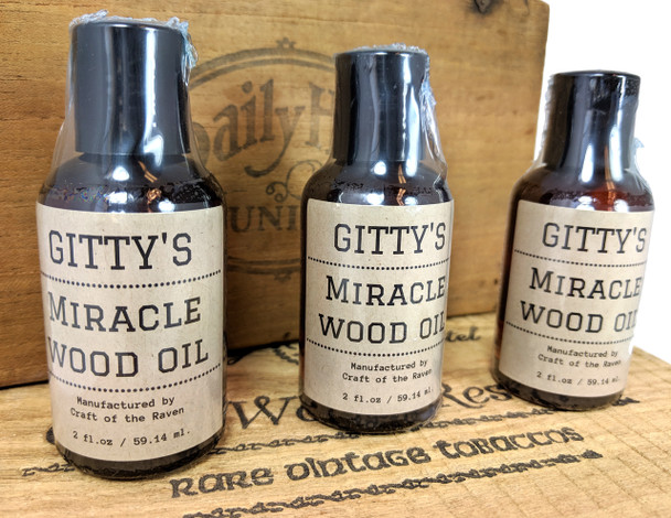 Gitty's "Miracle Wood Oil" - a special blend of oils for adding a lustrous shine to fretboards, cigar boxes & more!