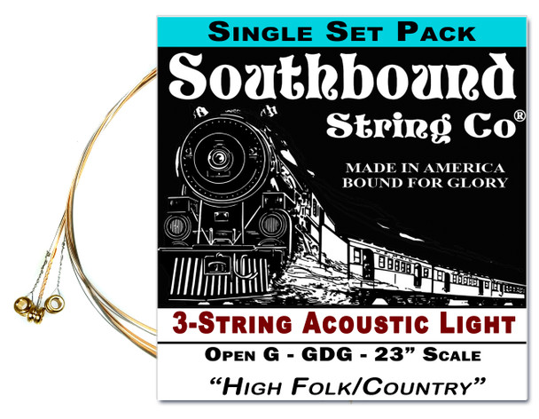 "High Folk/Country" GDG Acoustic Light String Set for 23" Scale 3-string  Acoustic Cigar Box Guitars 