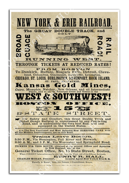 Digitally Restored New York & Erie Railroad Broadside Poster from 1868