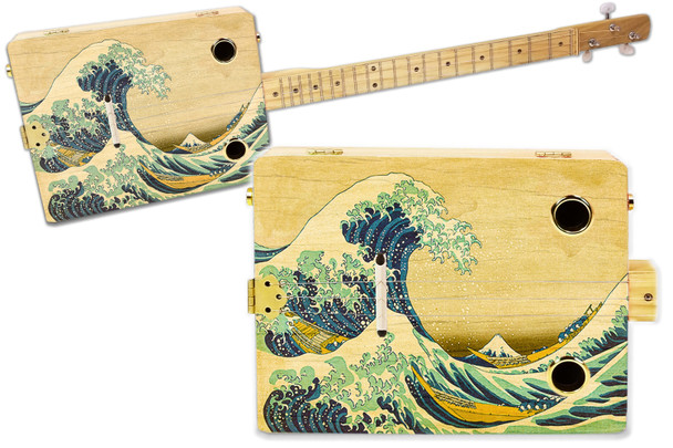 "The Great Wave" 3-string Illustrated Cigar Box Guitar - Fine Art Series