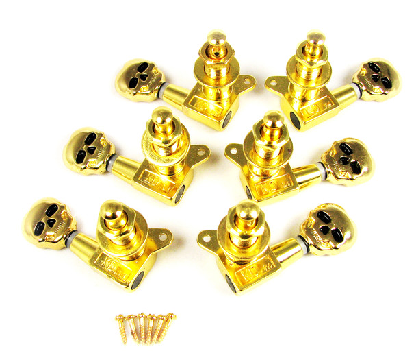 Gold Skull Sealed-Gear Guitar Tuners/Machine Heads - 6pc. 3 left/3 right