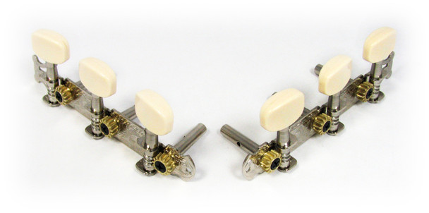 Chrome Classical Guitar-style (3-on-a-plate) 3L/3R Tuners/Machine Heads - CENTER HOLE SHAFTS