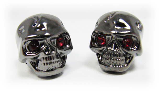 Voodoo Skull Knobs - One pair -  Darkened Chrome w/ jewel eyes