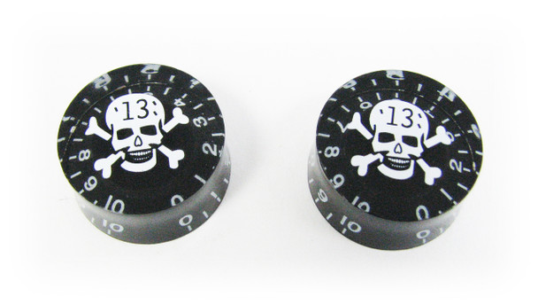 Outlaw Skull Speed Knobs - Matching Pair - White Skull "13" on Black