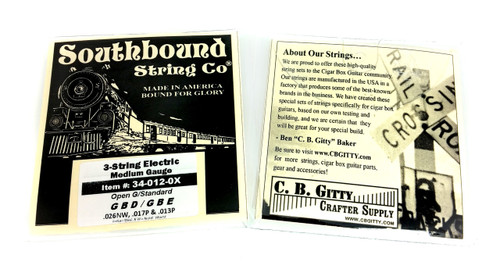 Electric Medium 3-String Cigar Box Guitar Strings - Open G Major (GBD/GBE)