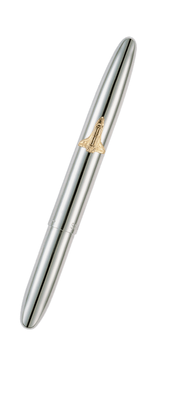 Chrome Bullet Space Pen with Shuttle Emblem in closed position 600SH