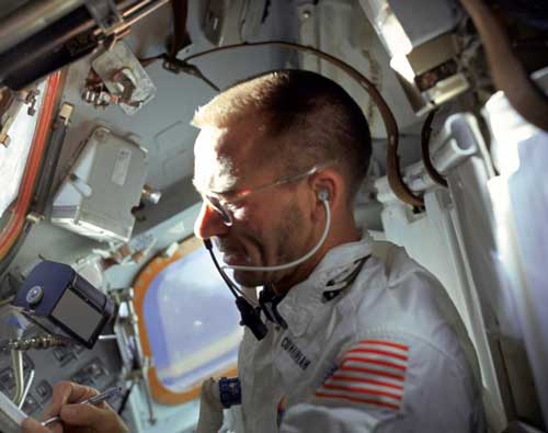 Walt Cunningham using the AG7 in Outer Space