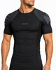 Kravox Kaizen Short Sleeve Rash Guard - All Black Compression Shirt for MMA, BJJ and No-Gi Training