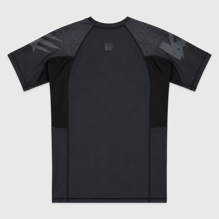 Kravox Kaizen Short Sleeve Rash Guard - All Black Compression Shirt for MMA, BJJ and No-Gi Training