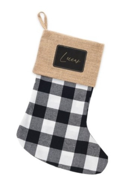 Black & White Plaid Stocking with Patch